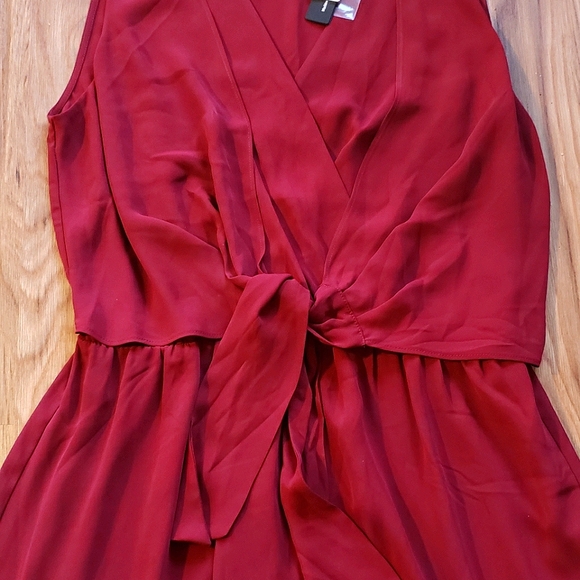 Wine Red Dress with Tie Front - Picture 2 of 3